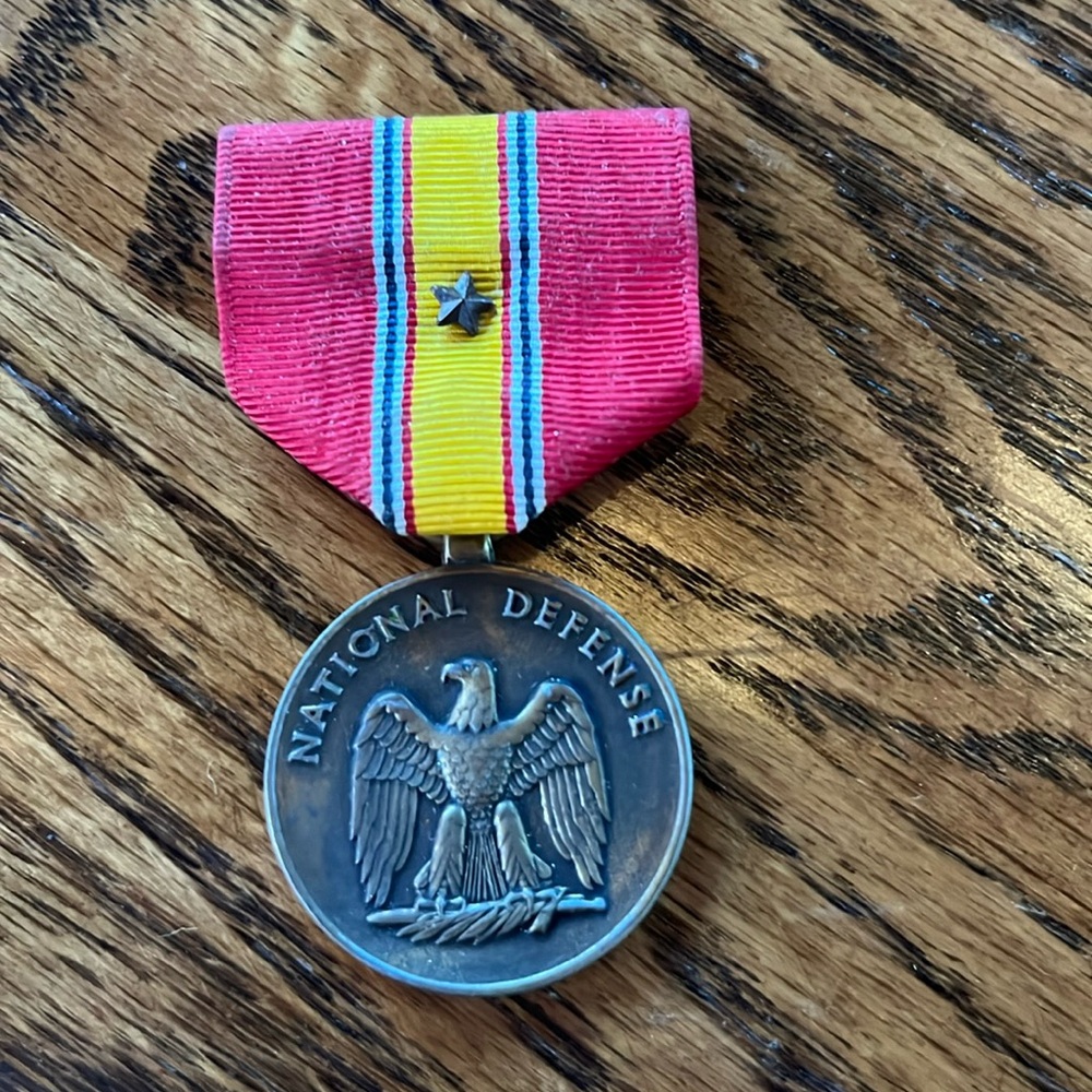 Marine Corps National Defense Eagle Medallion Red Gold Blue and White Ribbon
